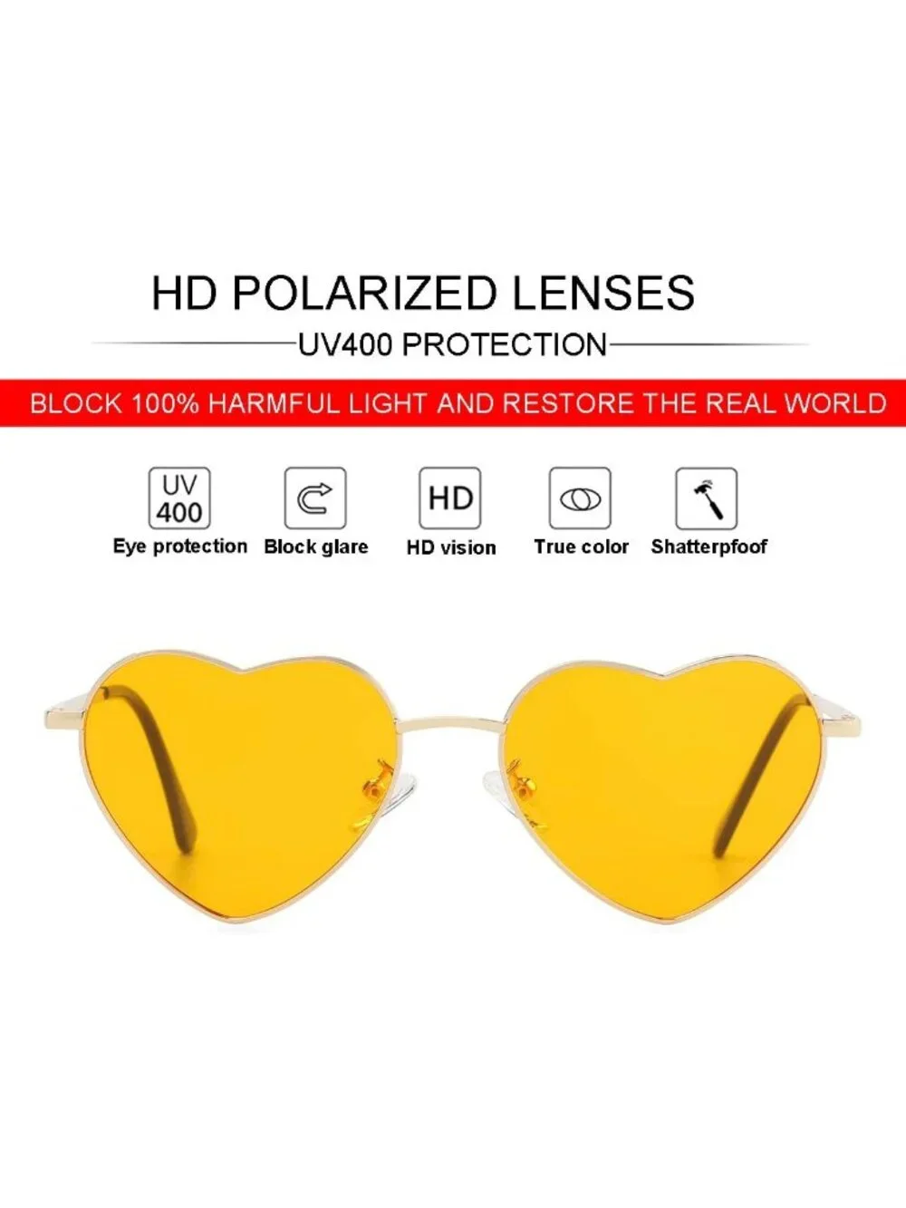 Chic Polarized Heart Sunglasses for Women | UV400 Protection | Trendy Metal